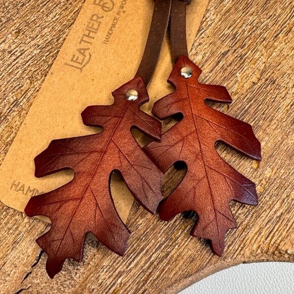 Leather Autumn Fall Purse Charm Oak Leaf Bag Charm Genuine Leather Keychain - Picture 7 of 8